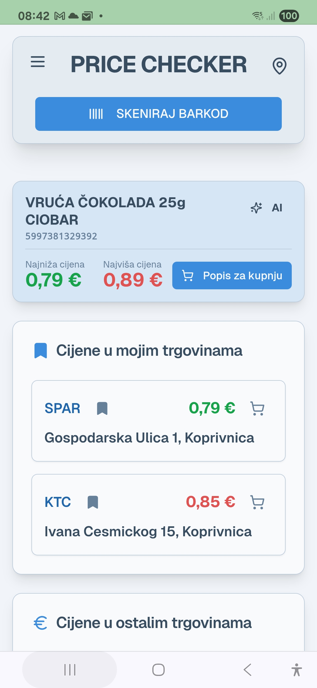 Screenshot aplikacije Price Checker